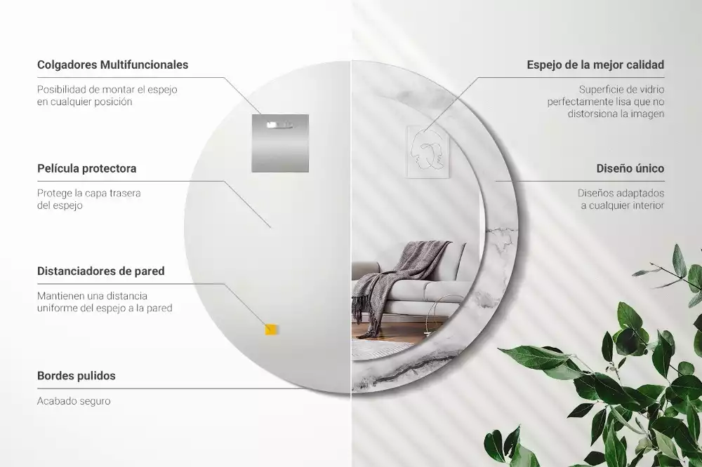 Miroir rond avec décoration Marbre blanc