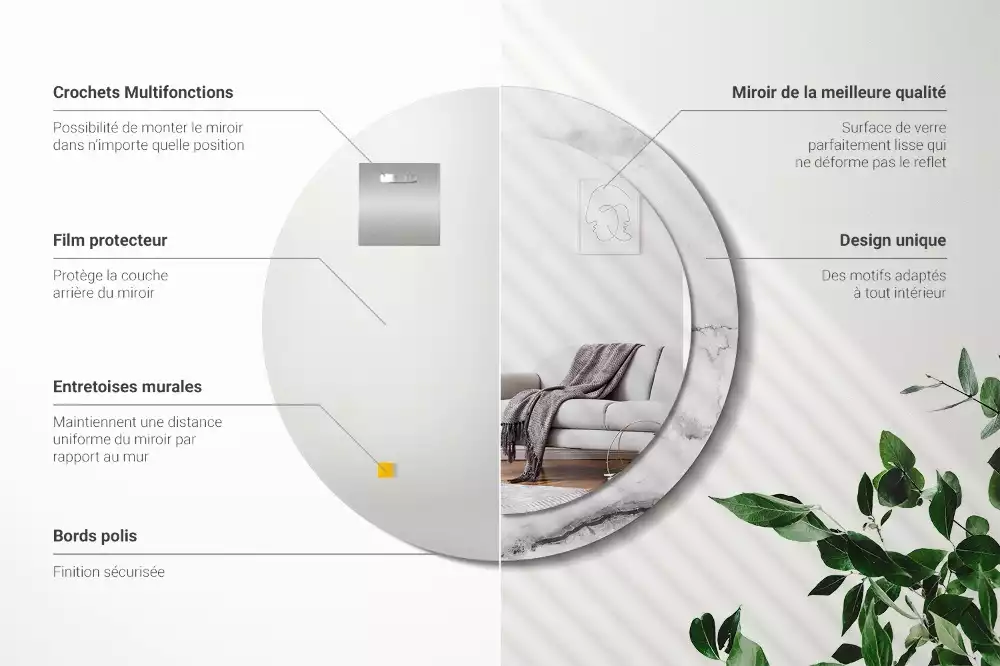 Miroir rond avec décoration Marbre blanc