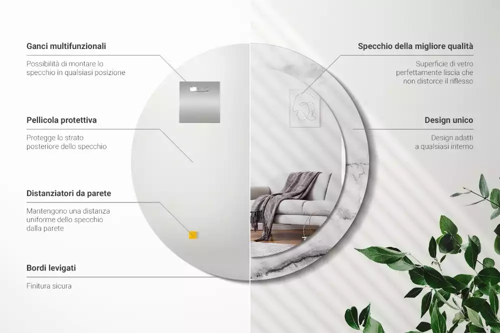 Miroir rond avec décoration Marbre blanc
