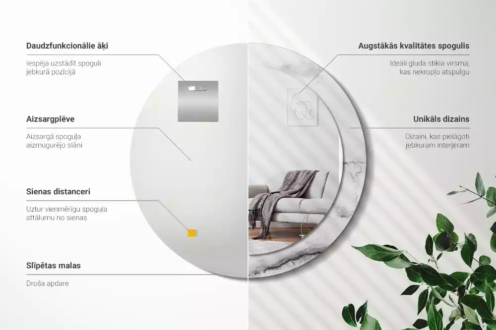 Miroir rond avec décoration Marbre blanc
