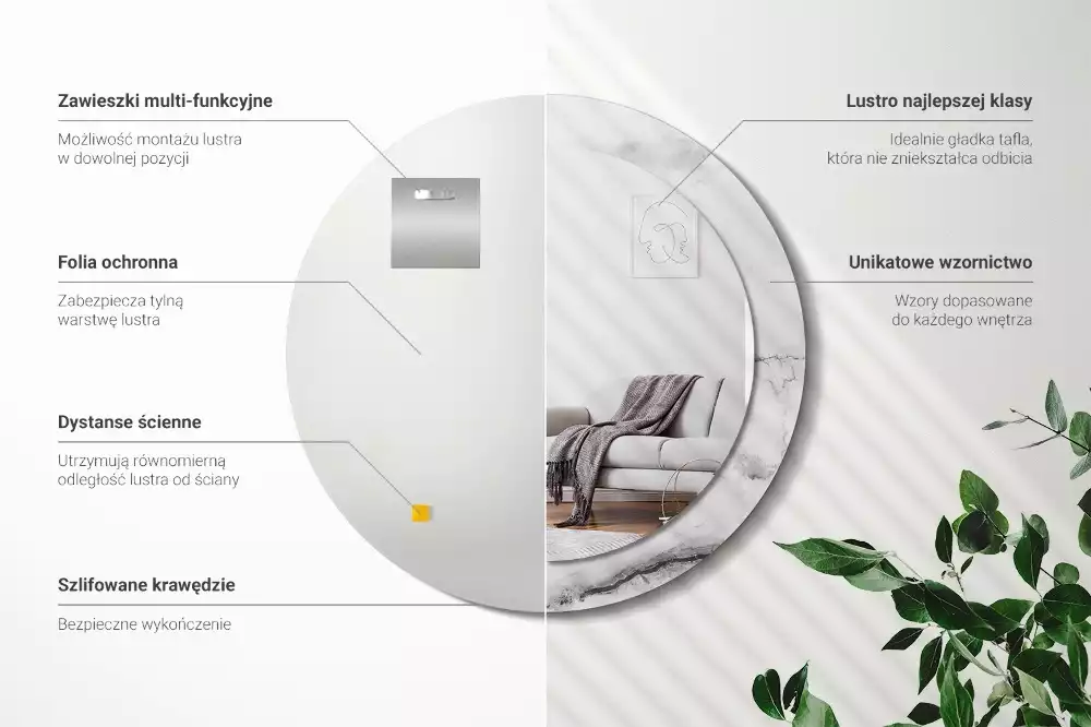 Miroir rond avec décoration Marbre blanc