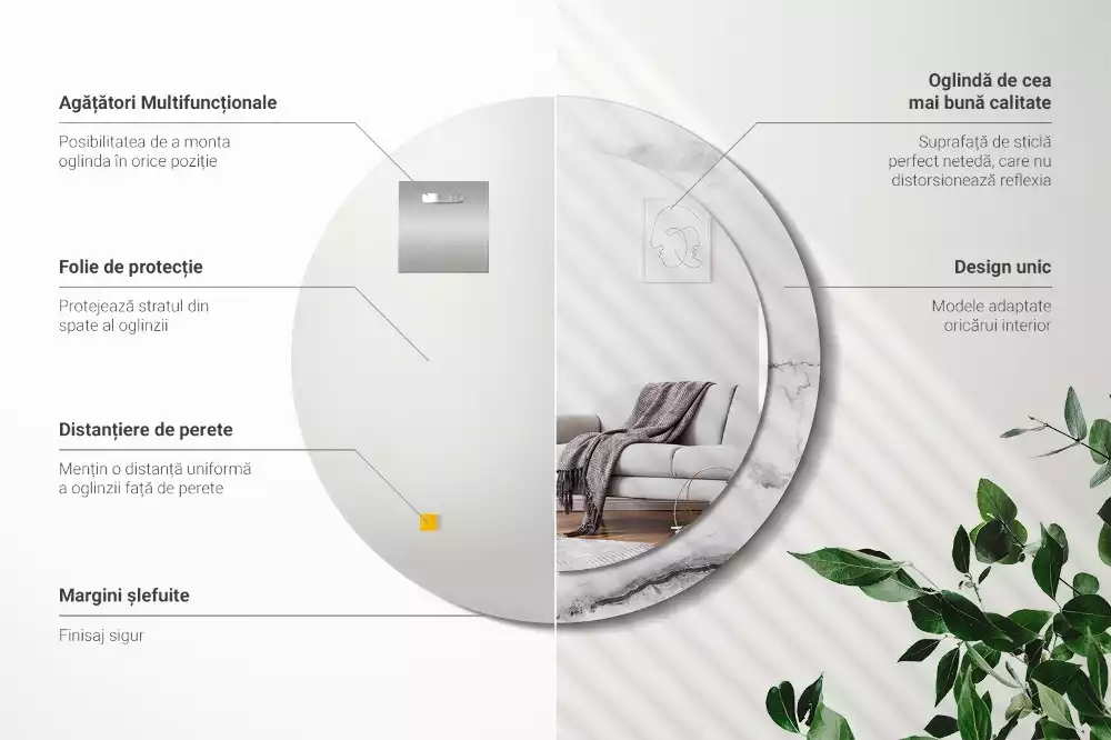 Miroir rond avec décoration Marbre blanc