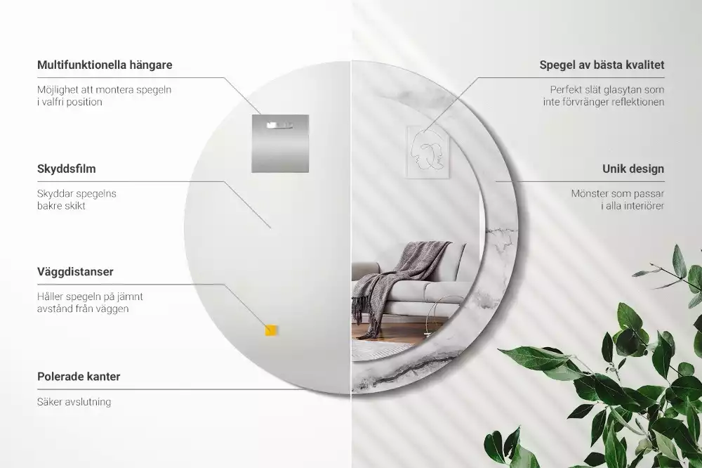 Miroir rond avec décoration Marbre blanc