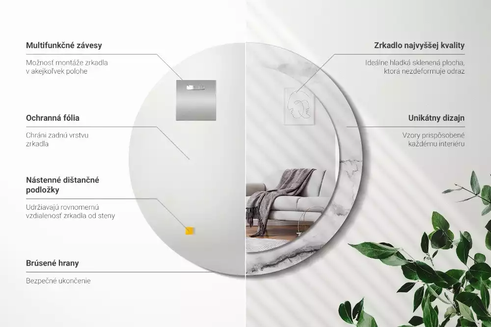 Miroir rond avec décoration Marbre blanc