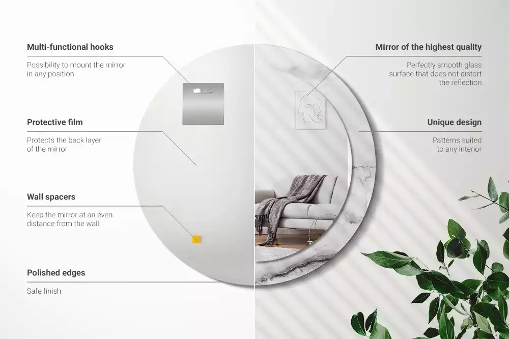Miroir rond avec décoration Marbre blanc