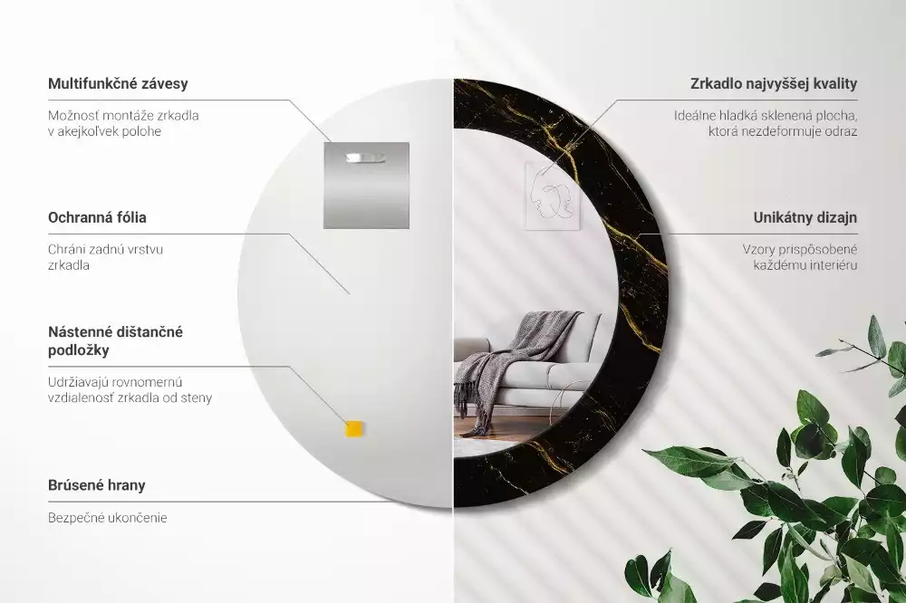 Miroir rond avec décoration Petit marbre noir