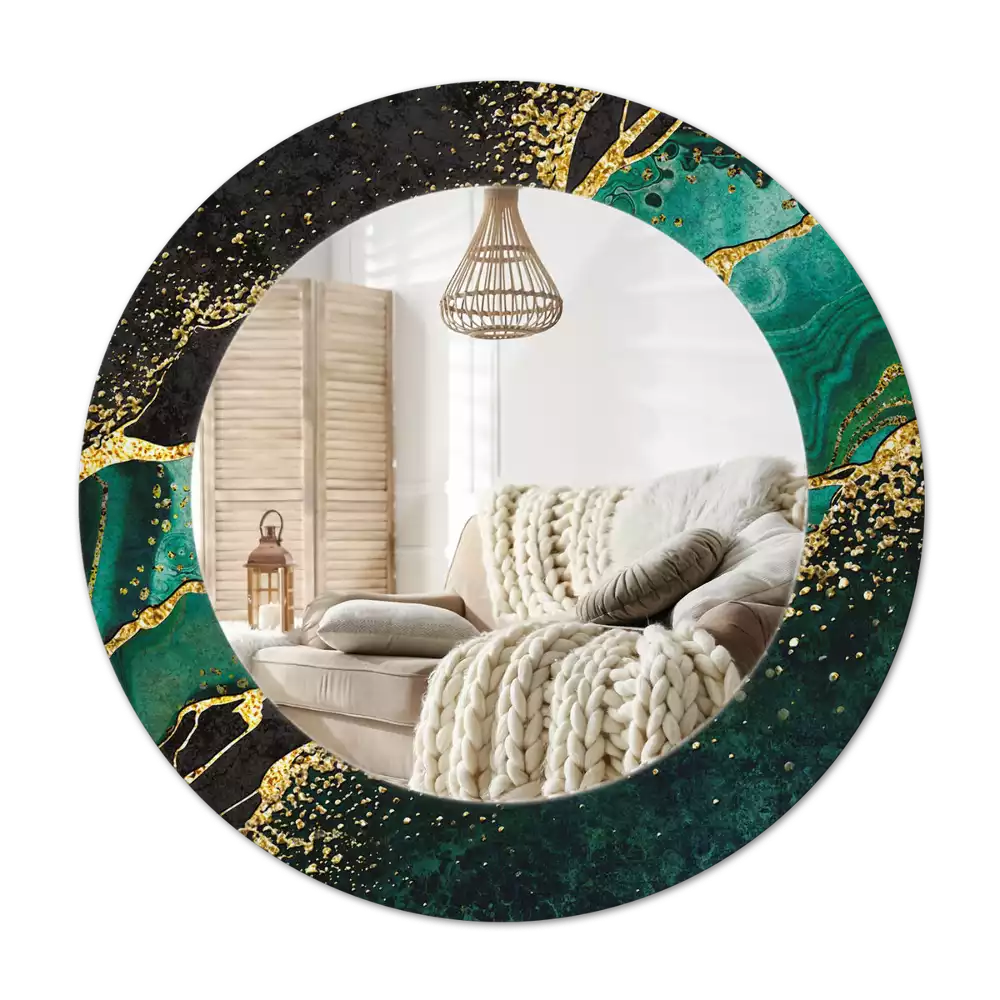 Miroir rond cadre avec impression Marbre vert