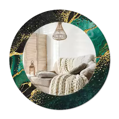 Miroir rond cadre avec impression Marbre vert