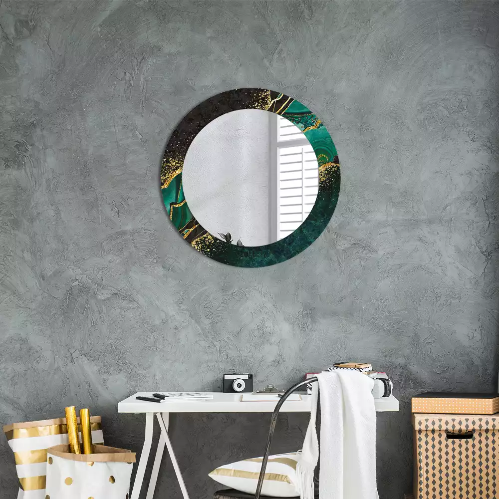 Miroir rond cadre avec impression Marbre vert