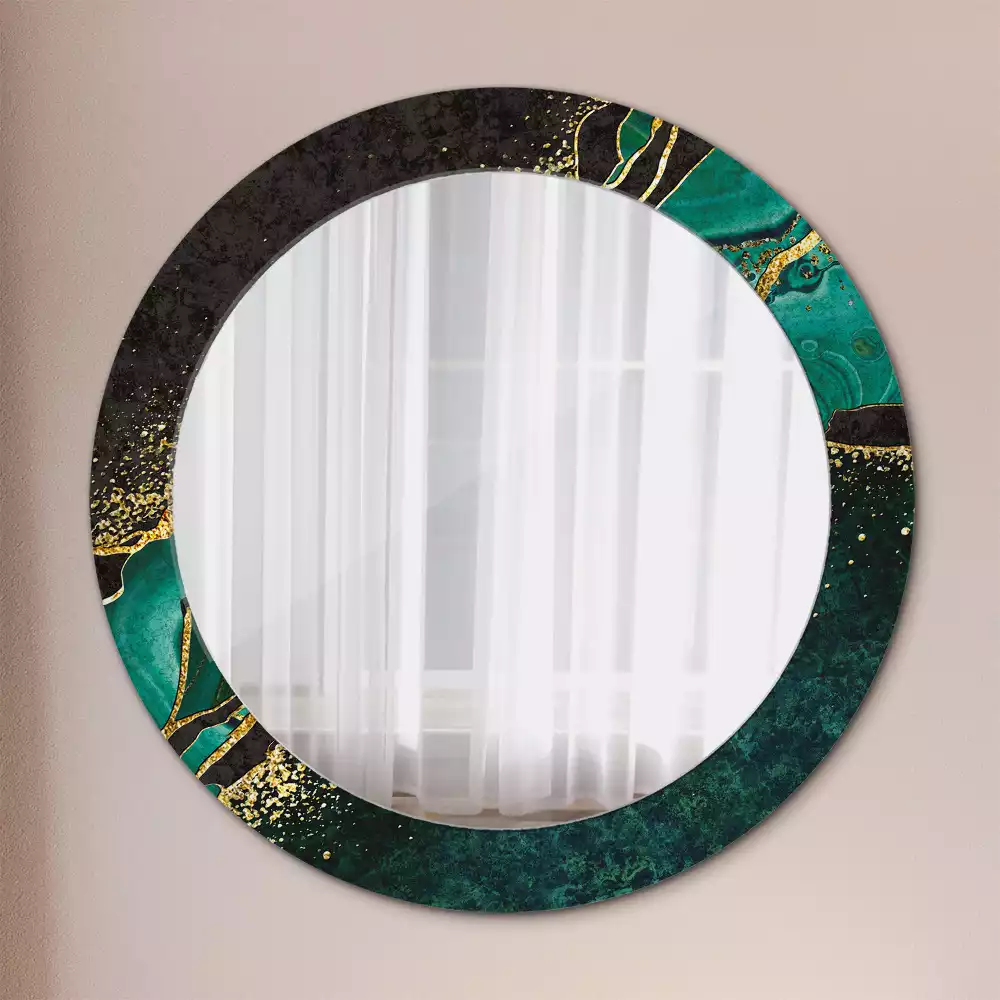 Miroir rond cadre avec impression Marbre vert