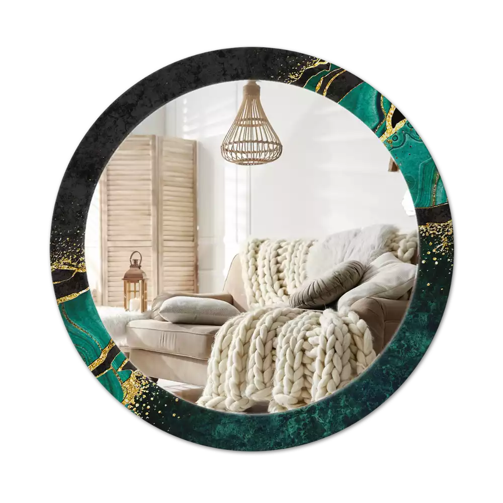 Miroir rond cadre avec impression Marbre vert