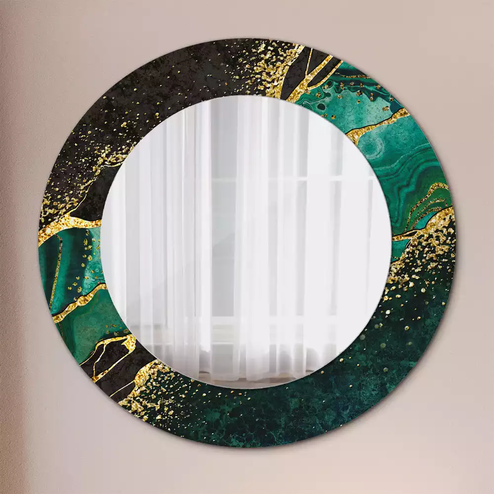 Miroir rond cadre avec impression Marbre vert