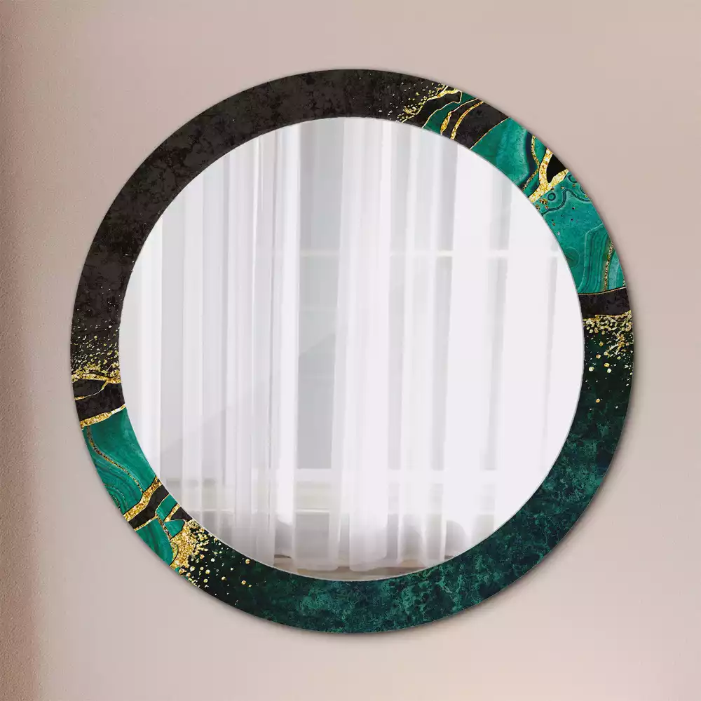 Miroir rond cadre avec impression Marbre vert