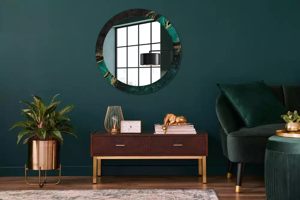 Miroir rond cadre avec impression Marbre vert