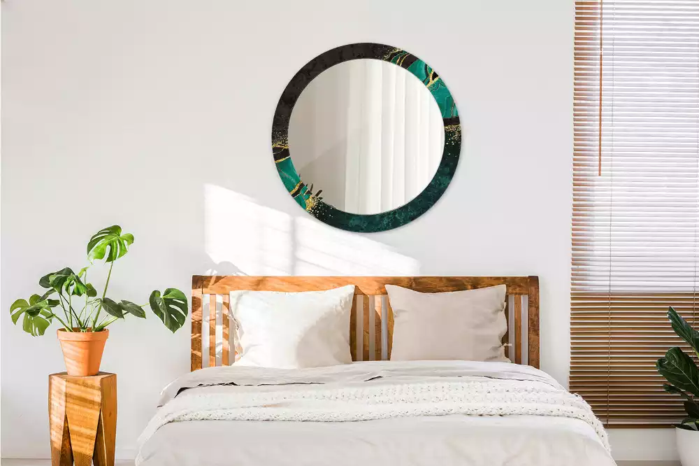 Miroir rond cadre avec impression Marbre vert
