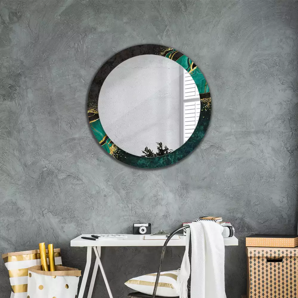 Miroir rond cadre avec impression Marbre vert