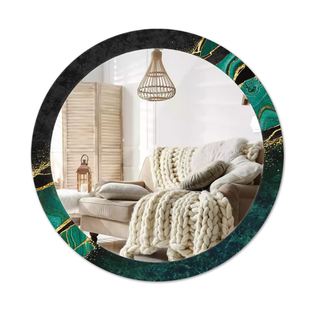 Miroir rond cadre avec impression Marbre vert