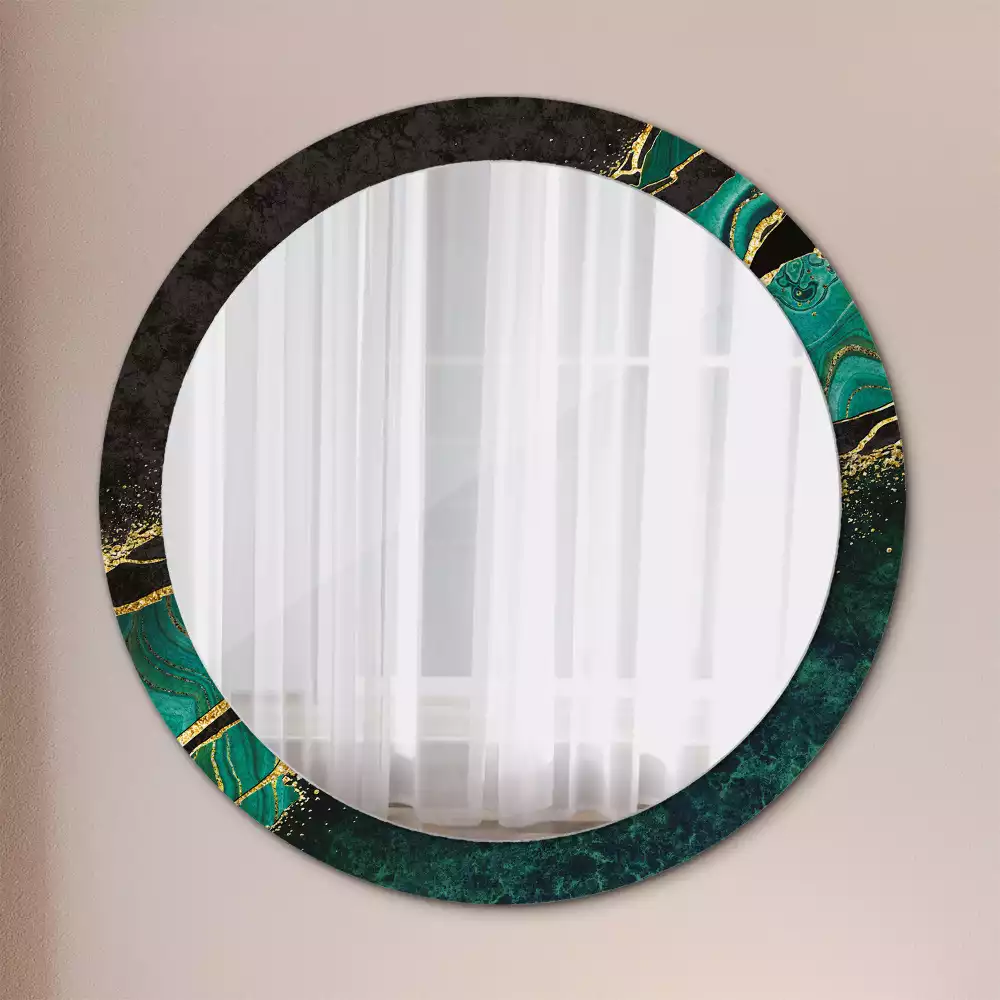 Miroir rond cadre avec impression Marbre vert