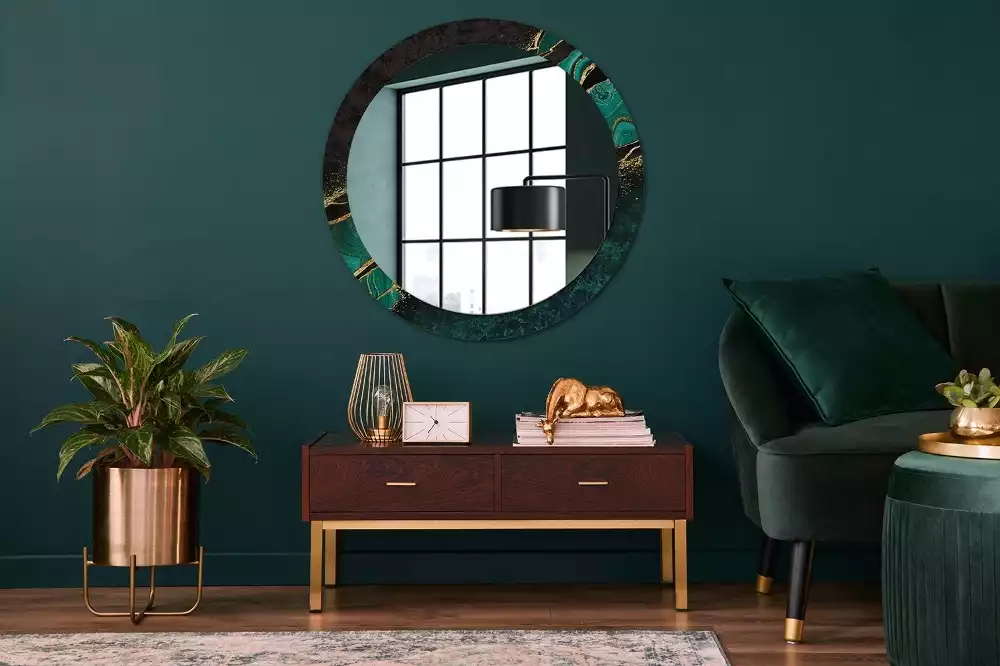Miroir rond cadre avec impression Marbre vert