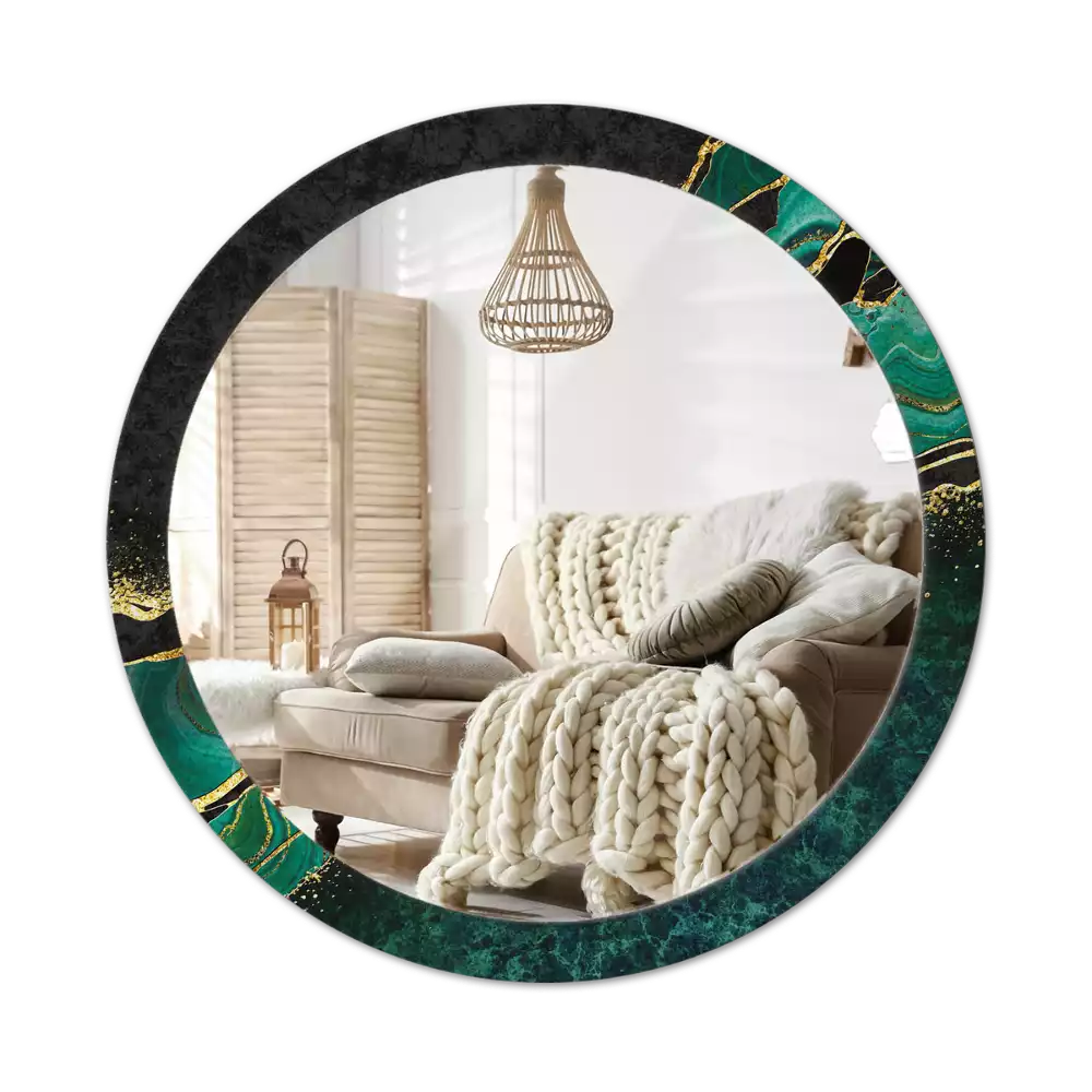 Miroir rond cadre avec impression Marbre vert