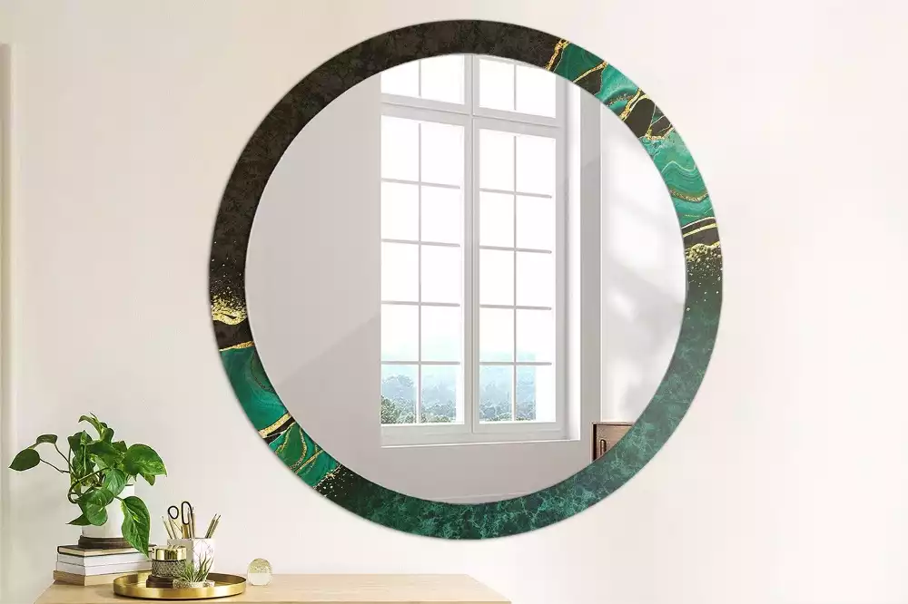 Miroir rond cadre avec impression Marbre vert