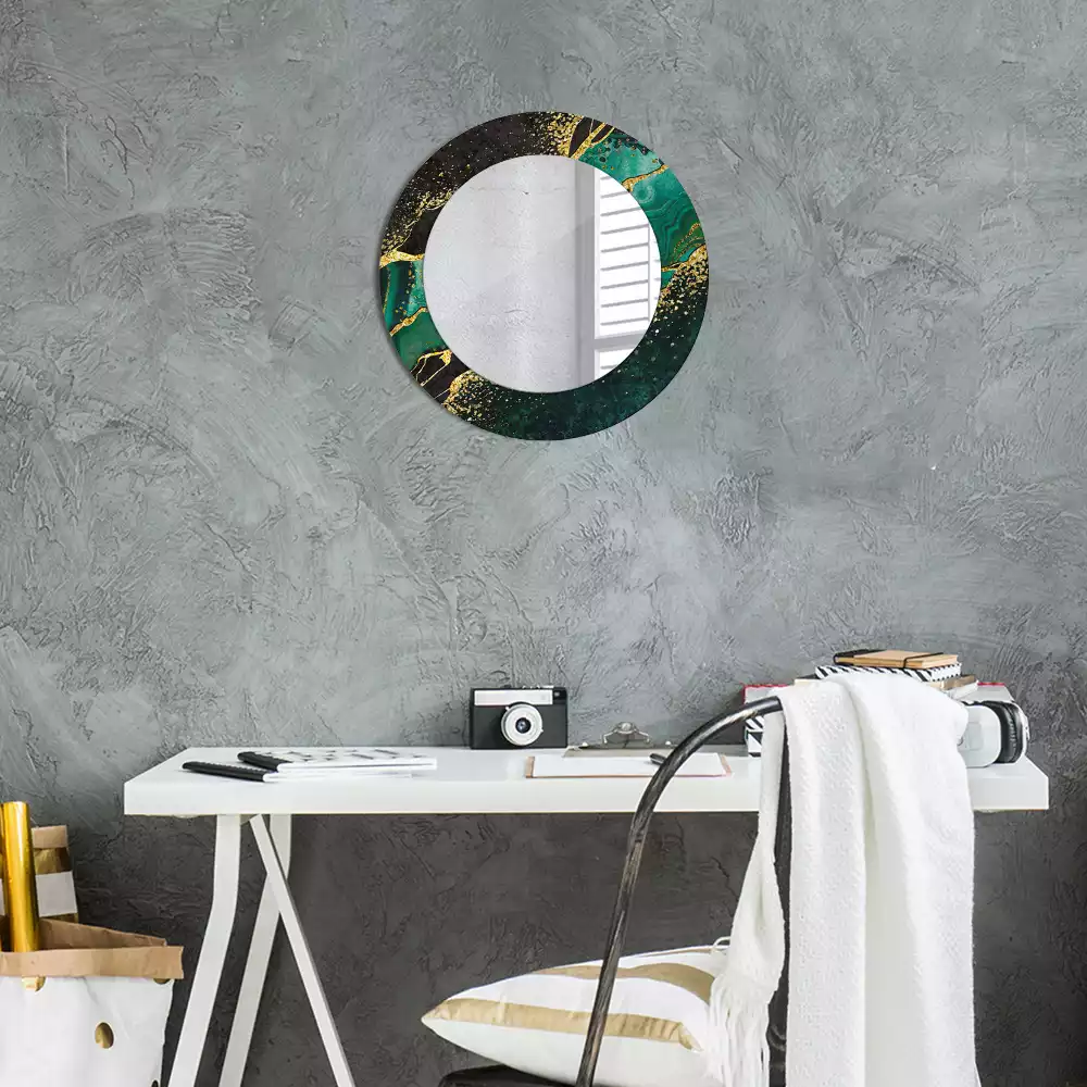 Miroir rond cadre avec impression Marbre vert