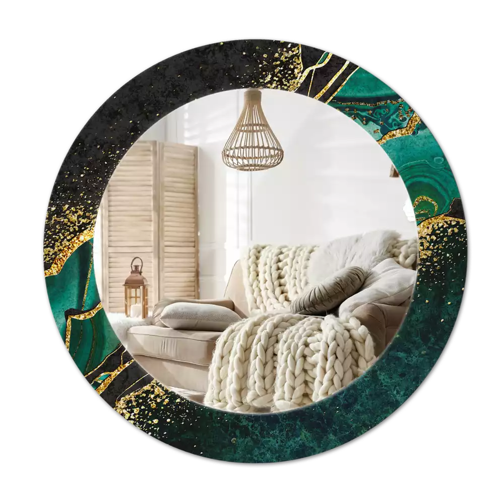 Miroir rond cadre avec impression Marbre vert