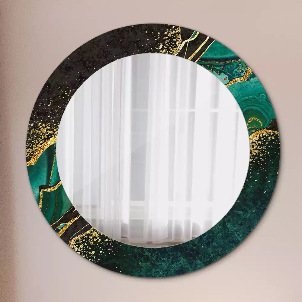 Miroir rond cadre avec impression Marbre vert