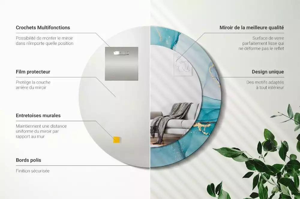 Miroir rond avec décoration Fluide abstrait