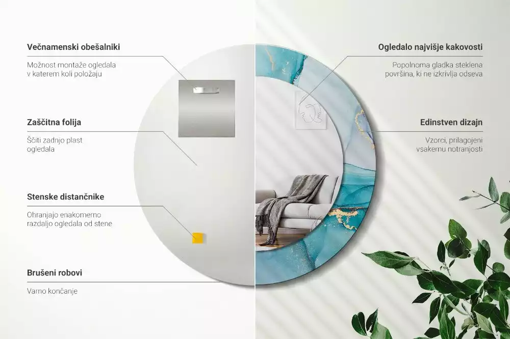 Miroir rond avec décoration Fluide abstrait