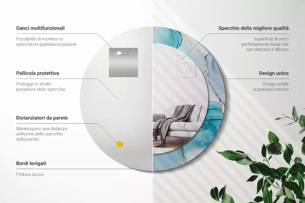 Miroir rond avec décoration Fluide abstrait