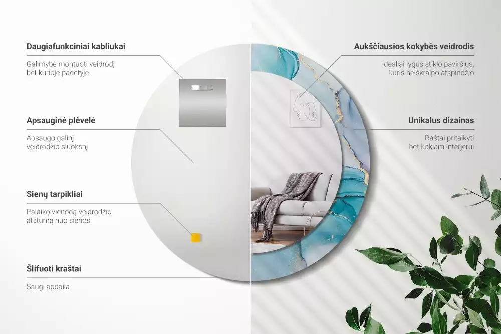 Miroir rond avec décoration Fluide abstrait