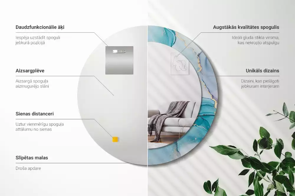 Miroir rond avec décoration Fluide abstrait