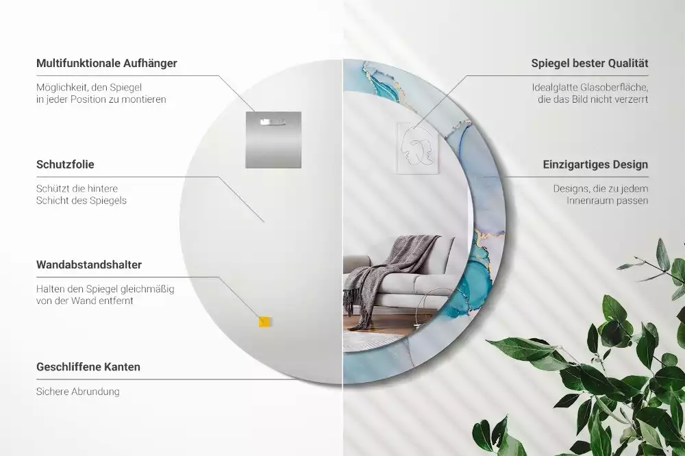 Miroir rond avec décoration Fluide abstrait