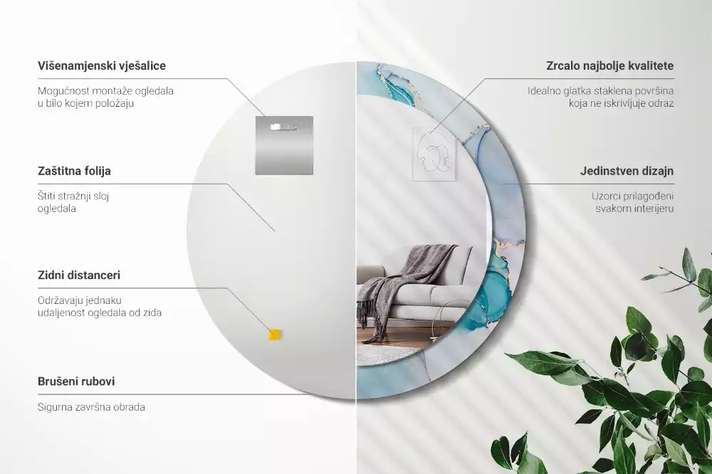 Miroir rond avec décoration Fluide abstrait