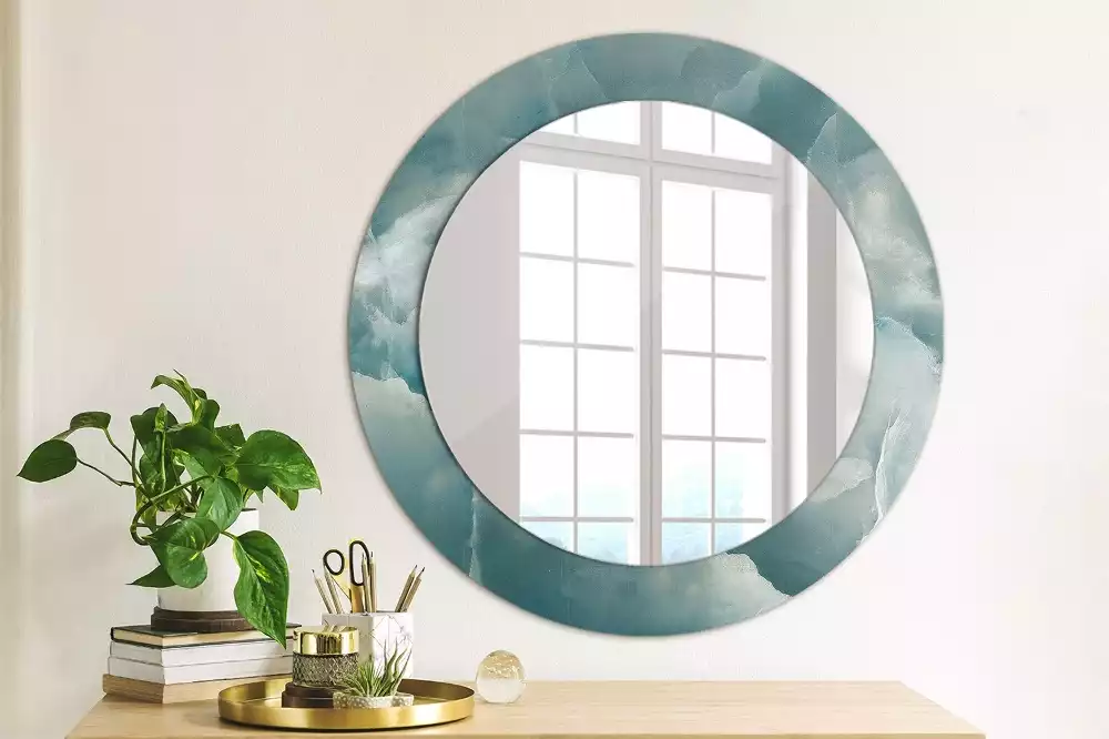 Miroir rond avec décoration Marbre onyx bleu