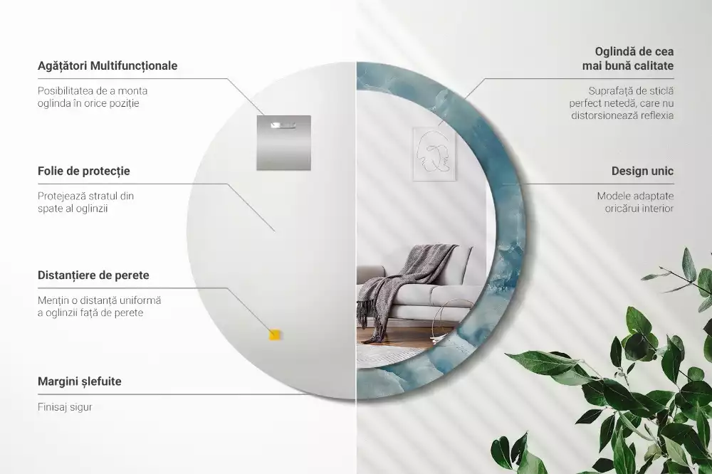 Miroir rond avec décoration Marbre onyx bleu