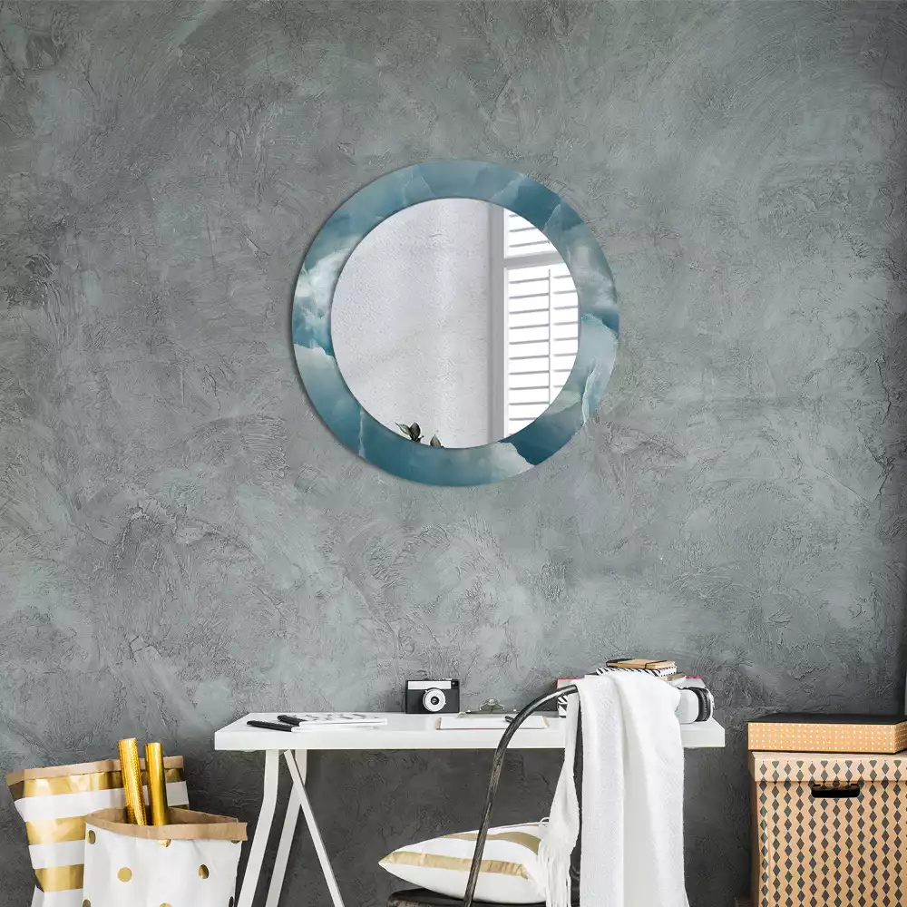 Miroir rond avec décoration Marbre onyx bleu