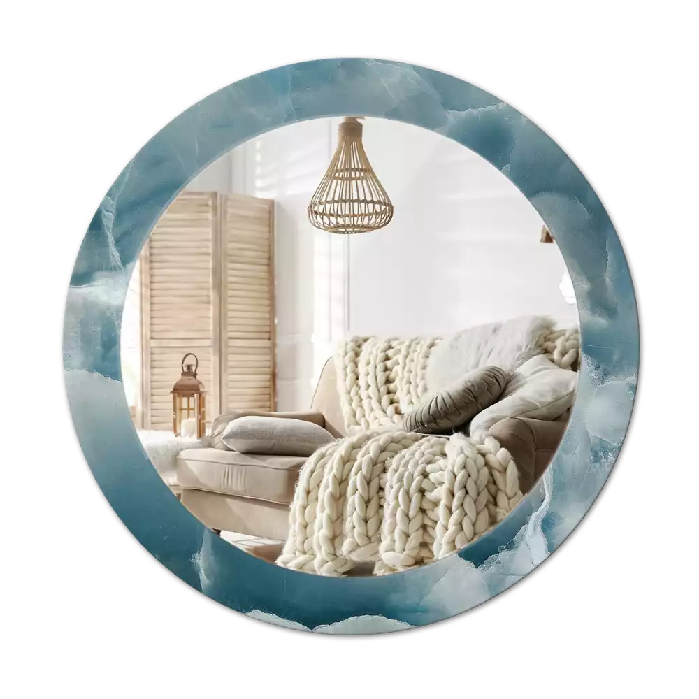 Miroir rond avec décoration Marbre onyx bleu