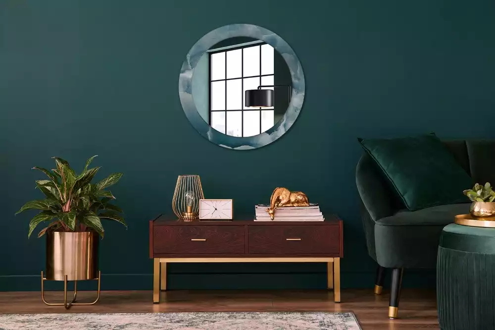 Miroir rond avec décoration Marbre onyx bleu