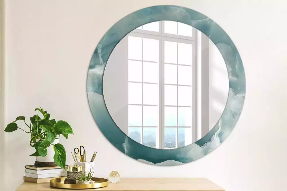 Miroir rond avec décoration Marbre onyx bleu