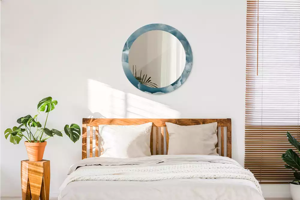 Miroir rond avec décoration Marbre onyx bleu