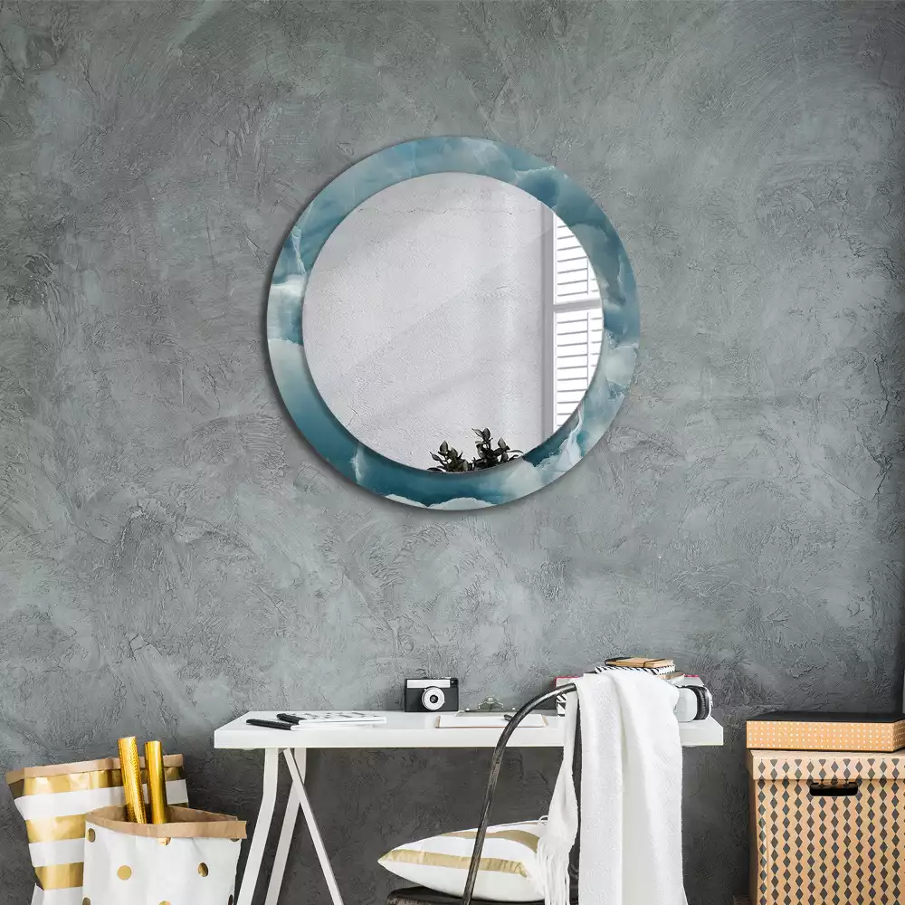 Miroir rond avec décoration Marbre onyx bleu