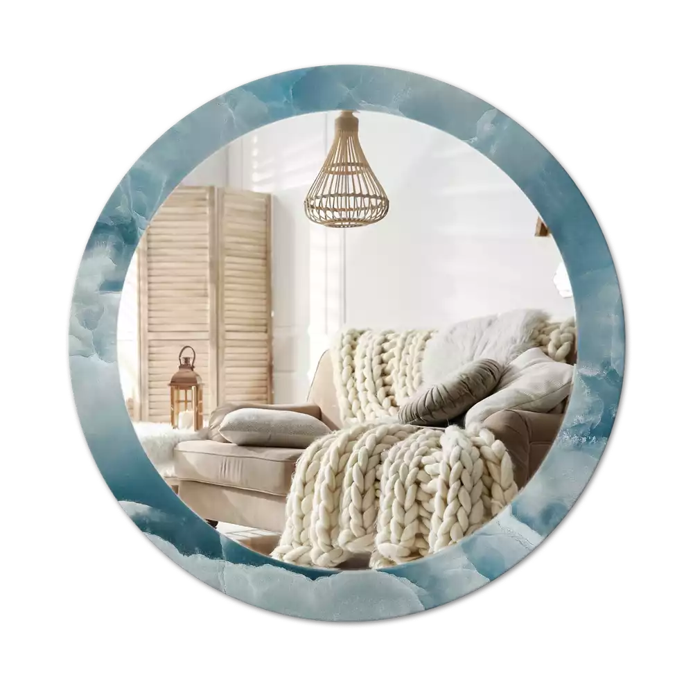 Miroir rond avec décoration Marbre onyx bleu