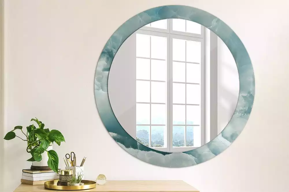 Miroir rond avec décoration Marbre onyx bleu