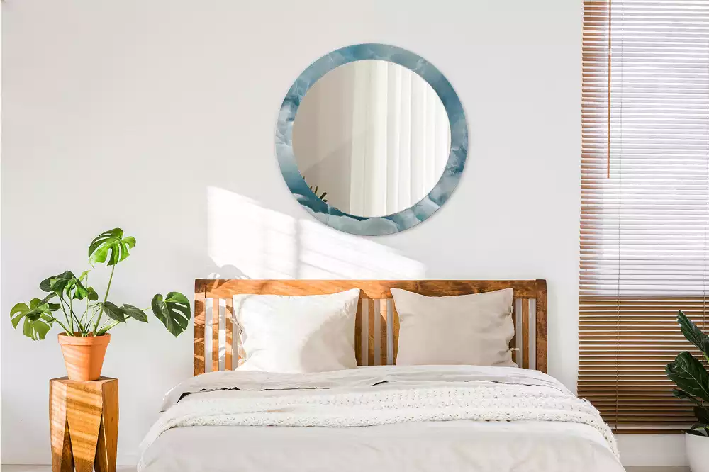 Miroir rond avec décoration Marbre onyx bleu