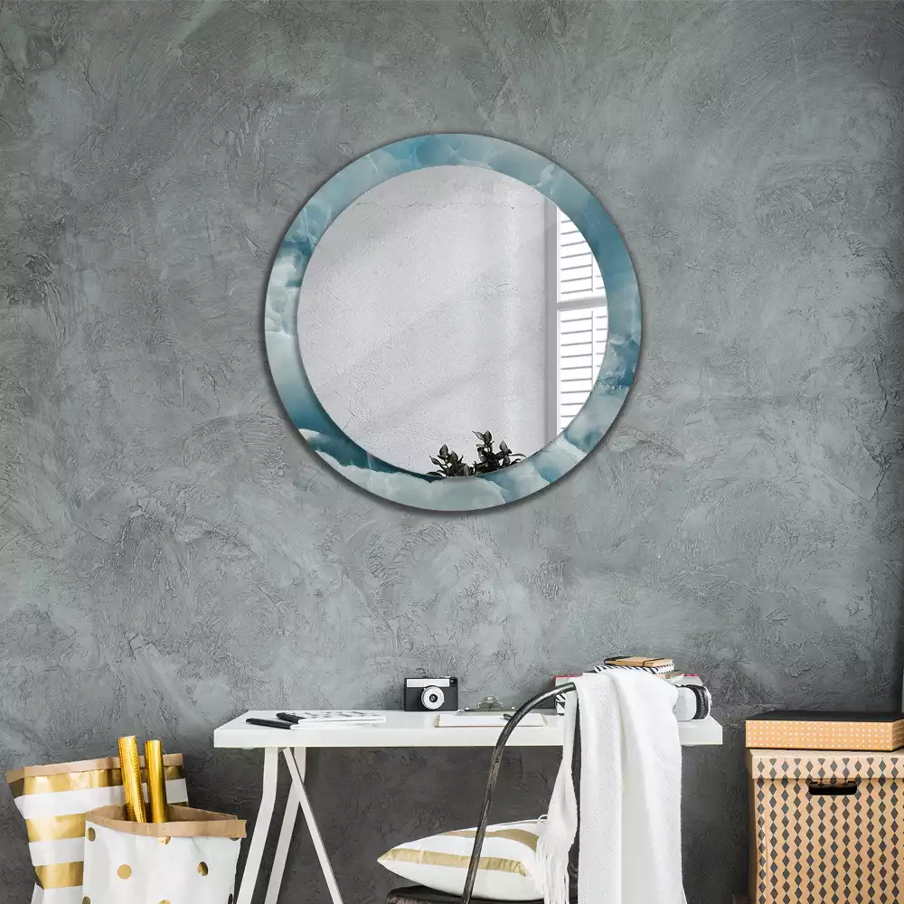 Miroir rond avec décoration Marbre onyx bleu