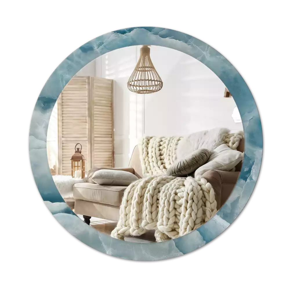 Miroir rond avec décoration Marbre onyx bleu