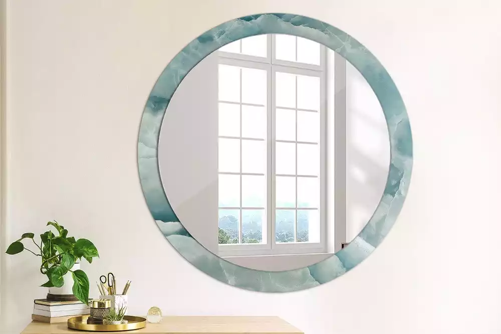 Miroir rond avec décoration Marbre onyx bleu