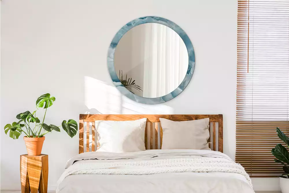 Miroir rond avec décoration Marbre onyx bleu